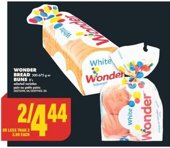 No Frills Wonder bread, 500-675 g or buns, 8's offer