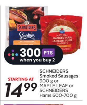 Sobeys Schneiders smoked sausages offer