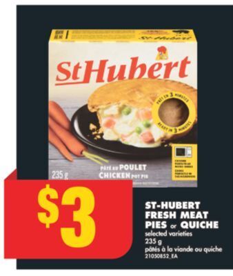 No Frills St-hubert fresh meat pies or quiche, 235 g offer