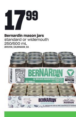 Loblaws Bernardin mason jars, 250/500 ml offer