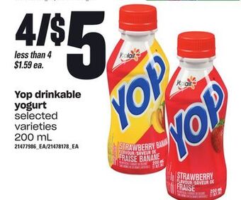 Loblaws Yop drinkable yogurt, 200 ml offer