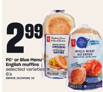 Loblaws Pc® or blue menu® english muffins, 6's offer