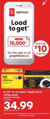 Loblaws Pc® or no name® single serve coffee pods, 72/100's offer