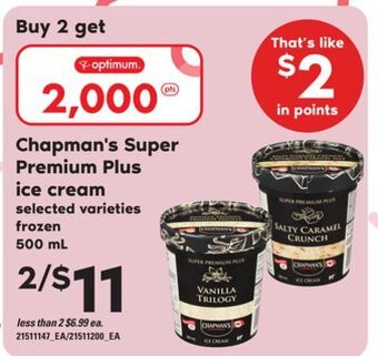 Loblaws Chapman's super premium plus ice cream, 500 ml offer