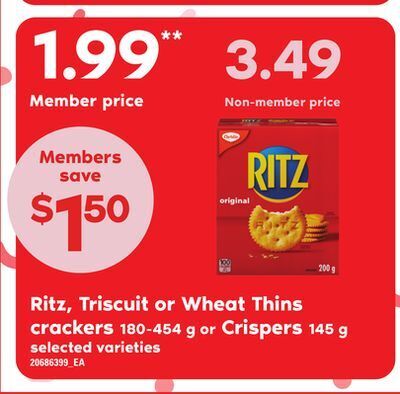 Loblaws Ritz, triscuit or wheat thins, 180-454 g or crispers, 145 g offer