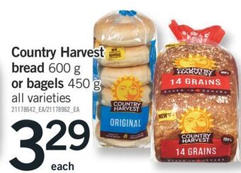 Fortinos Country harvest bread 600 g or bagels 450 g offer