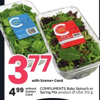 Sobeys Compliments baby spinach or spring mix offer