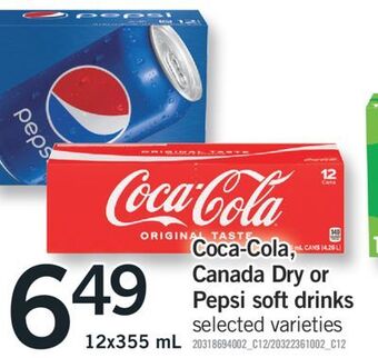 Fortinos Coca-cola, canada dry or pepsi soft drinks offer