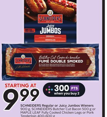 Sobeys Schneiders regular or juicy jumbos wieners offer