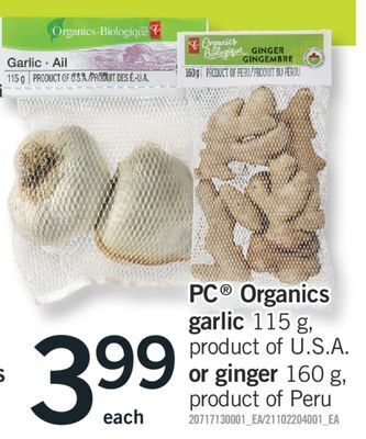 Fortinos Pc® organics garlic 115 g, or ginger 160 g offer