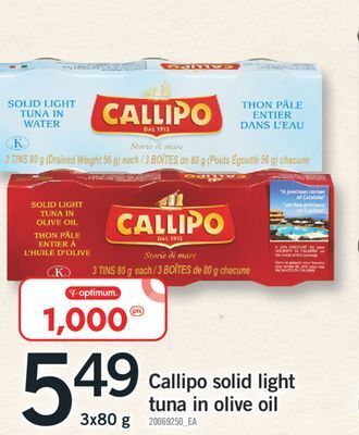 Fortinos Callipo solid light tuna in olive oil, 3x80 g offer