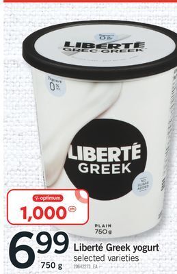 Fortinos Liberté greek yogurt, 750 g offer