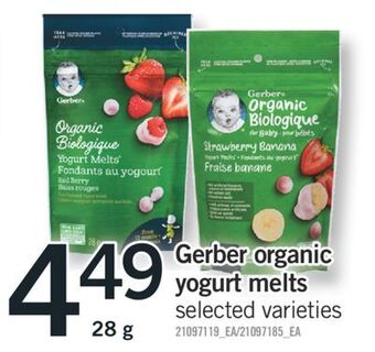 Fortinos Gerber organic yogurt melts, 28 g offer