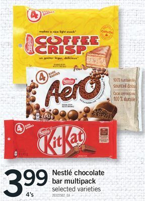 Fortinos Nestlé chocolate bar multipack, 4's offer