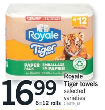 Fortinos Royale tiger towels, 6=12 rolls offer