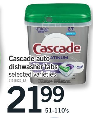 Fortinos Cascade auto dishwasher tabs, 51-110's offer