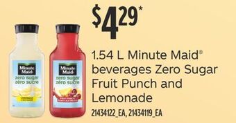 Fortinos 1.54 l minute maid® beverages zero sugar fruit punch and lemonade offer