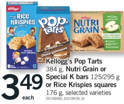 Fortinos Kellogg's pop tarts 384 g, nutri grain or special k bars 125/295 g or rice krispies squares , 176 g offer