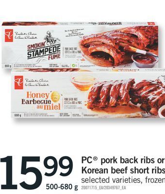 Fortinos Pc® pork back ribs or korean beef short ribs, 500-680 g offer