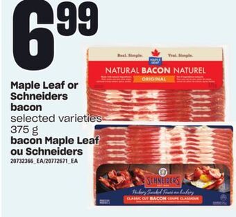 Independent Grocer Maple leaf or schneiders bacon, 375 g offer