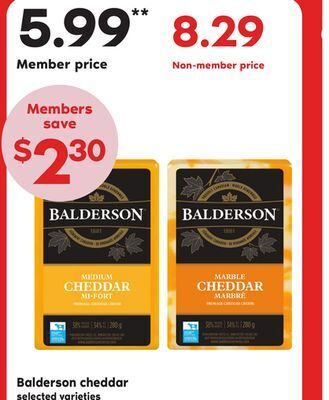 Independent Grocer Balderson cheddar, 250/280 g offer
