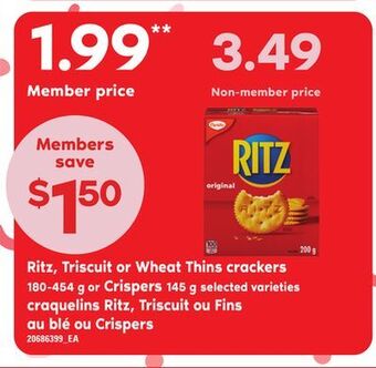 Independent Grocer Ritz, triscuit or wheat thins crackers 180-454 g or crispers, 145 g offer