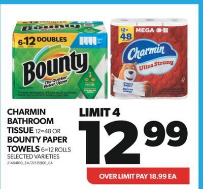 Real Canadian Superstore Charmin bathroom tissue 12=48 or bounty paper towels 6=12 rolls offer