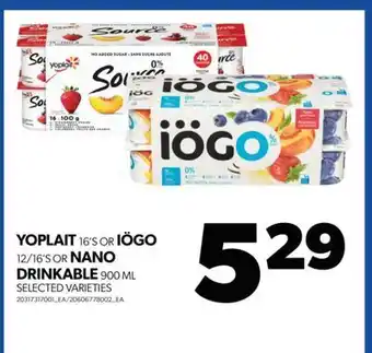 Real Canadian Superstore Yoplait, 16's or iögo, 12/16's or nano drinkable, 900 ml offer