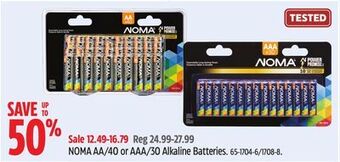 Canadian Tire Noma aa/40 or aaa/30 alkaline batteries offer