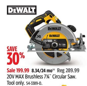 Canadian Tire Dewalt 20v max brushless 7 1⁄4 circular saw offer