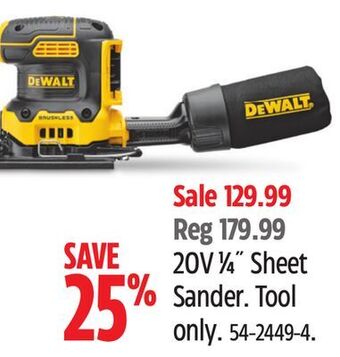 Canadian Tire Dewalt 20v 1⁄4 sheet sander offer