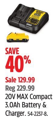 Canadian Tire Dewalt 20v max compact 3.0ah battery & charger offer