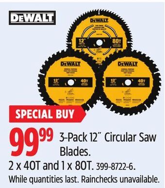 Canadian Tire Dewalt 3-pack 12 circular saw blades offer