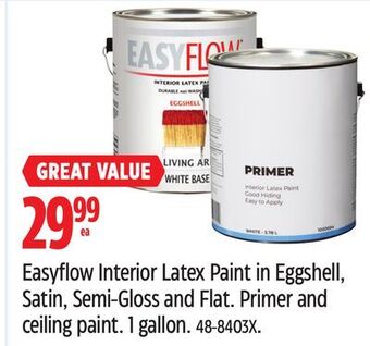 Canadian Tire Easyflow interior latex paint in eggshell, satin, semi-gloss and flat offer