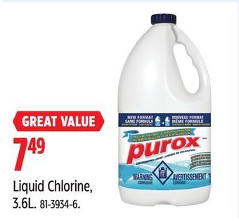 Canadian Tire Purox liquid chlorine, 3.6l offer