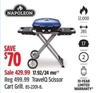 Canadian Tire Napoleon travelq scissor cart grill offer