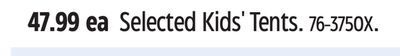 Canadian Tire Selected kids' tents offer