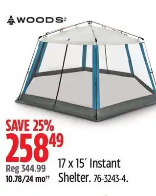 Canadian Tire Woods 17 x 15' instant shelter offer