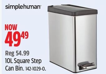 Canadian Tire Simplehuman 10l square step can bin offer