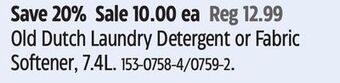 Canadian Tire Old dutch laundry detergent or fabric softener, 7.4l offer
