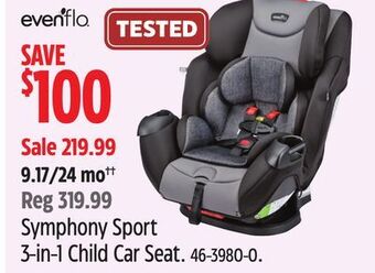 Canadian Tire Evenflo symphony sport 3-in-1 child car seat offer
