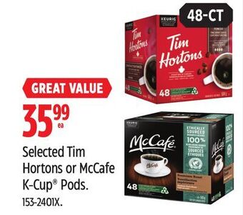 Canadian Tire Selected tim hortons or mccafe k-cup® pods offer