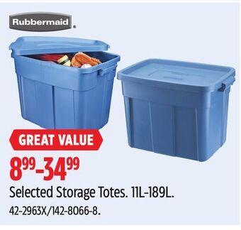 Canadian Tire Rubbermaid selected storage totes offer