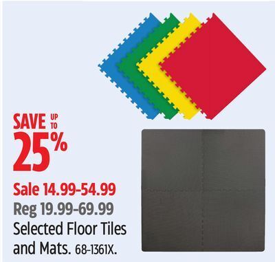 Canadian Tire Selected floor tiles and mats offer