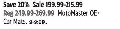 Canadian Tire Motomaster oe+ car mats offer