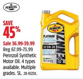 Canadian Tire Pennzoil synthetic motor oil offer