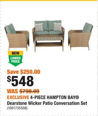 Home Depot Exclusive 4-piece hampton bay® dearstone wicker patio conversation set offer