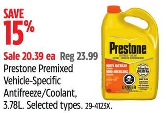 Canadian Tire Prestone premixed vehicle-specific antifreeze/coolant, 3.78l offer