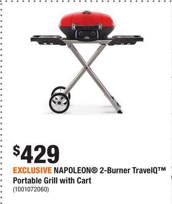 Home Depot Exclusive napoleon® 2-burner travelq™ portable grill with cart offer