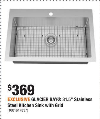 Home Depot Exclusive glacier bay® 31.5 stainless steel kitchen sink with grid offer